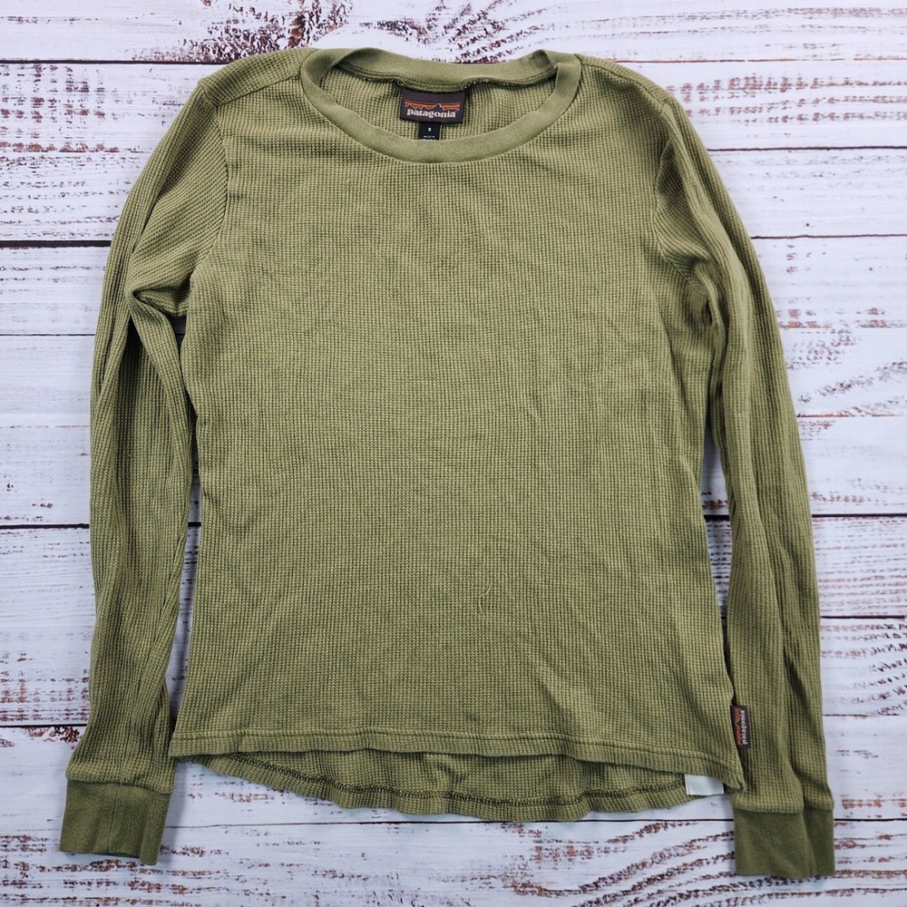 Patagonia Work Waffle Crew Women's S Green Long Sleeve Thermal 41595